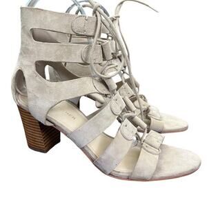Marc Fisher Paradox Leather Suede Gladiator High Heels Sandals Shoes Gray 7.5 W